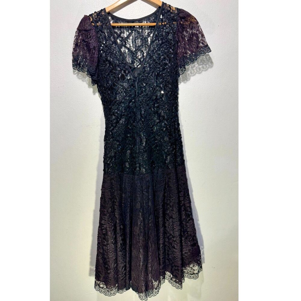 Shuet Young VTG laced dress USA made witchy whimsy goth black sheer fairy womenS